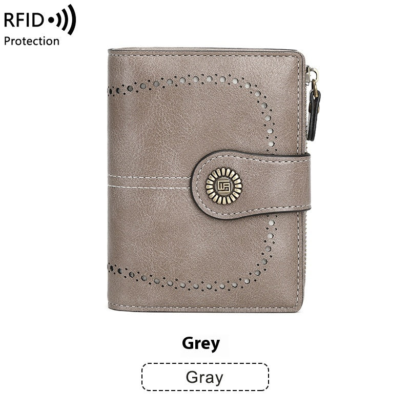 RFID Anti-theft Swiping Women's Wallet Multiple Card Slots Buckle Wallet