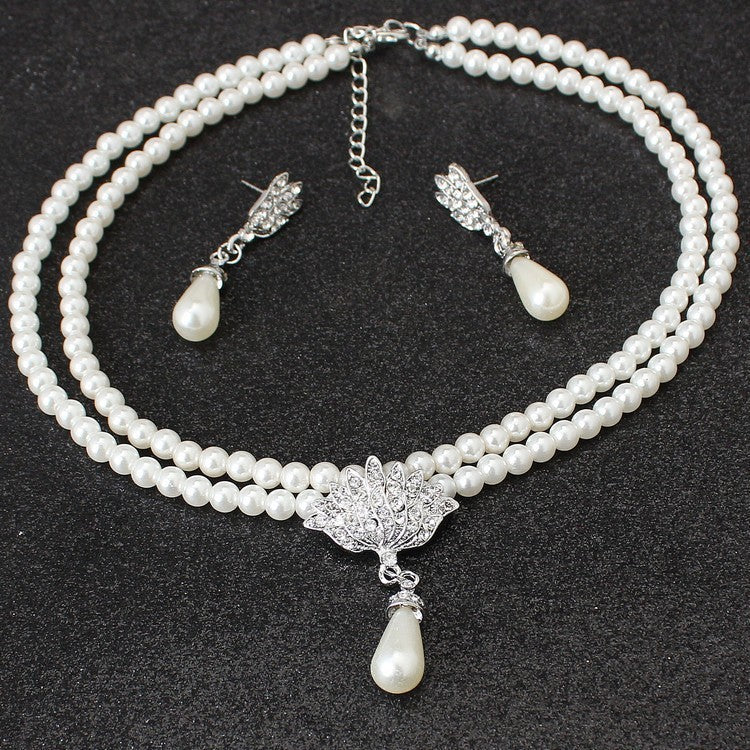 Pearl and Crystal Necklace and Earring Set