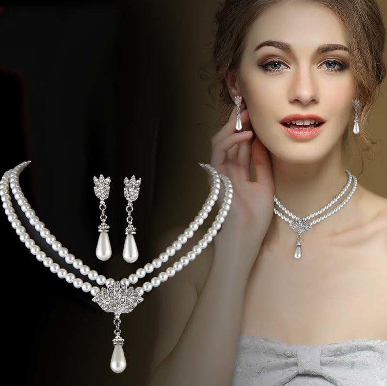 Pearl and Crystal Necklace and Earring Set