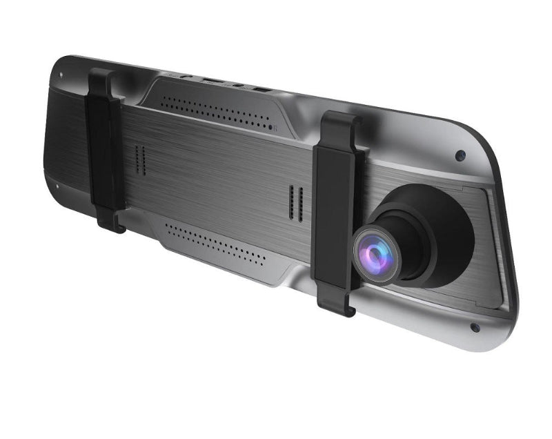 Car dashboard camera with a large lens on a white background