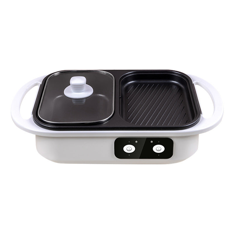 Electric grill with lid on a white background