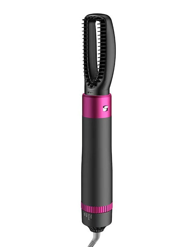 Grey and pink straightening hair dryer brush with elongated vented bristle pad