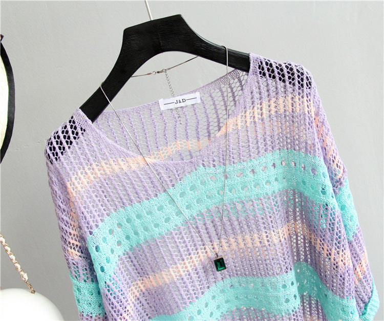 Women’s Striped Lightweight Sweater – Loose Fit