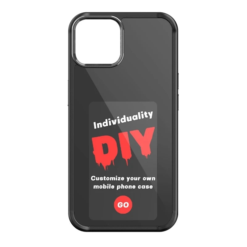 E-ink smart display phone case, black back with DIY text on e-ink screen panel