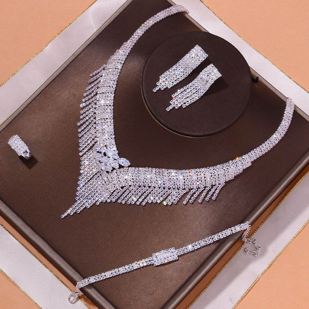 Micro Inlaid Zircon Tassel Necklace Four-piece Set - YAXSO