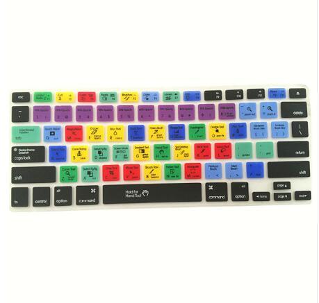 Colorful keyboard silicone cover with shortcut stickers and dark function key area