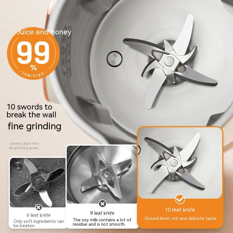 Blender blade with text highlighting features and specifications