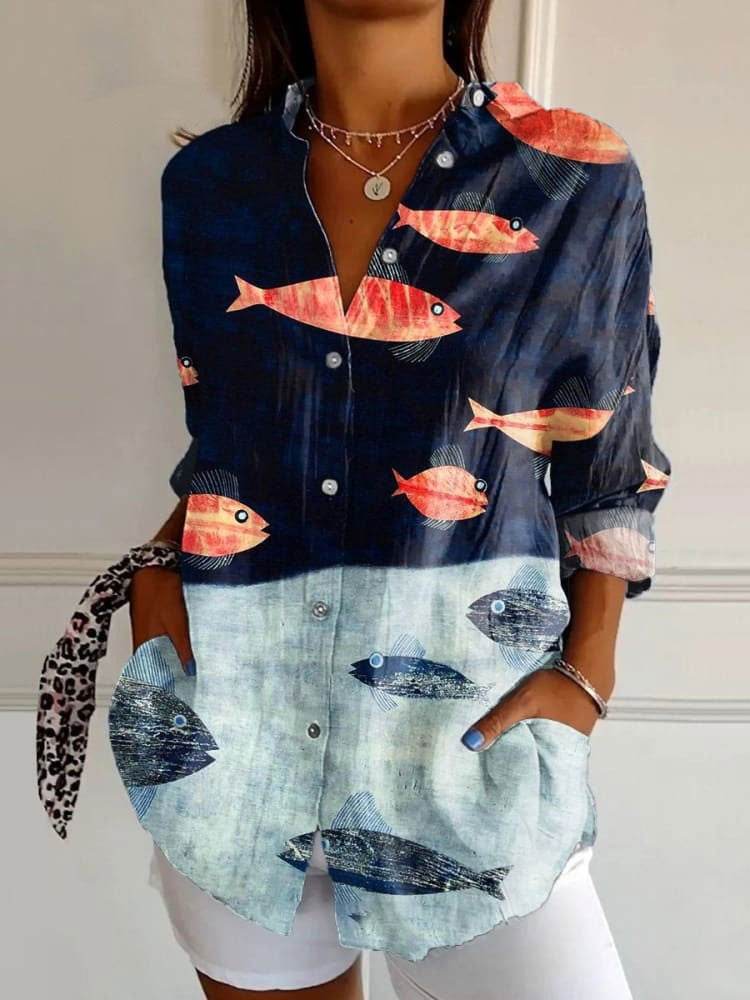 Women's Drop-shoulder Sleeve 3D Digital Printing Long-sleeved Shirt - YAXSO