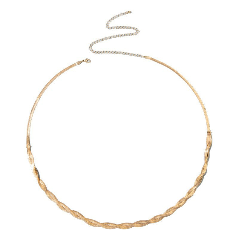 Gold snake-chain waist belt with small clasp and adjustable extender chain