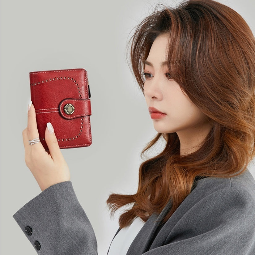 RFID Anti-theft Swiping Women's Wallet Multiple Card Slots Buckle Wallet