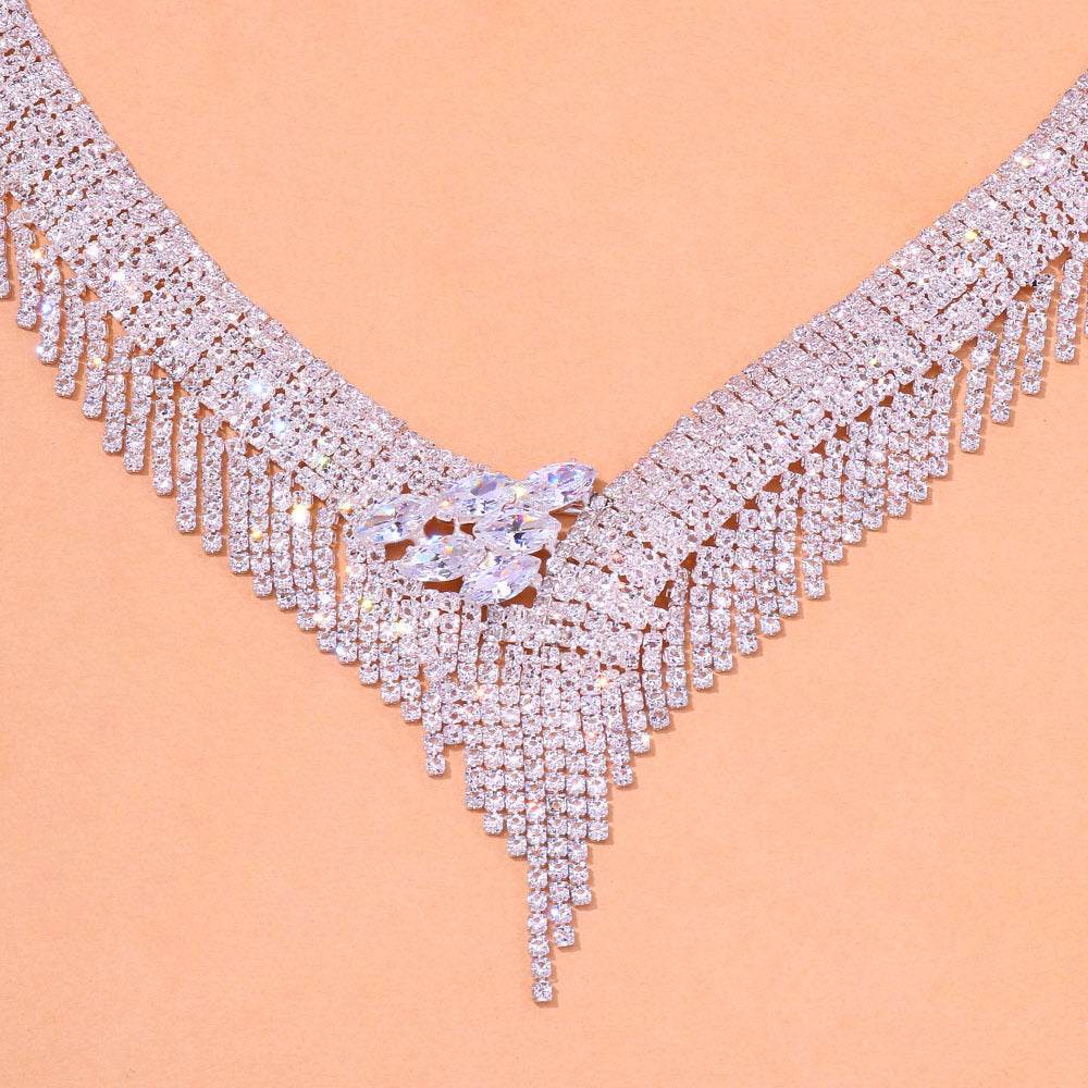 Micro Inlaid Zircon Tassel Necklace Four-piece Set - YAXSO