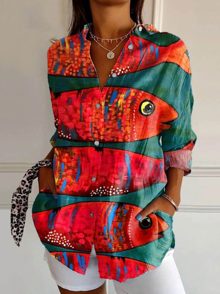 Women's Drop-shoulder Sleeve 3D Digital Printing Long-sleeved Shirt - YAXSO