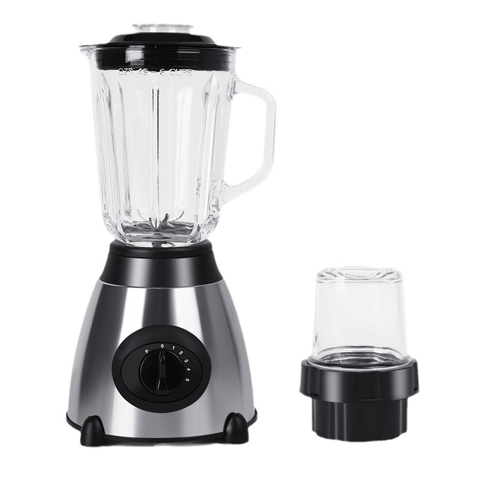 Blender with clear pitcher and black base on a white background