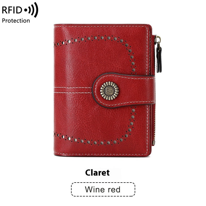 RFID Anti-theft Swiping Women's Wallet Multiple Card Slots Buckle Wallet