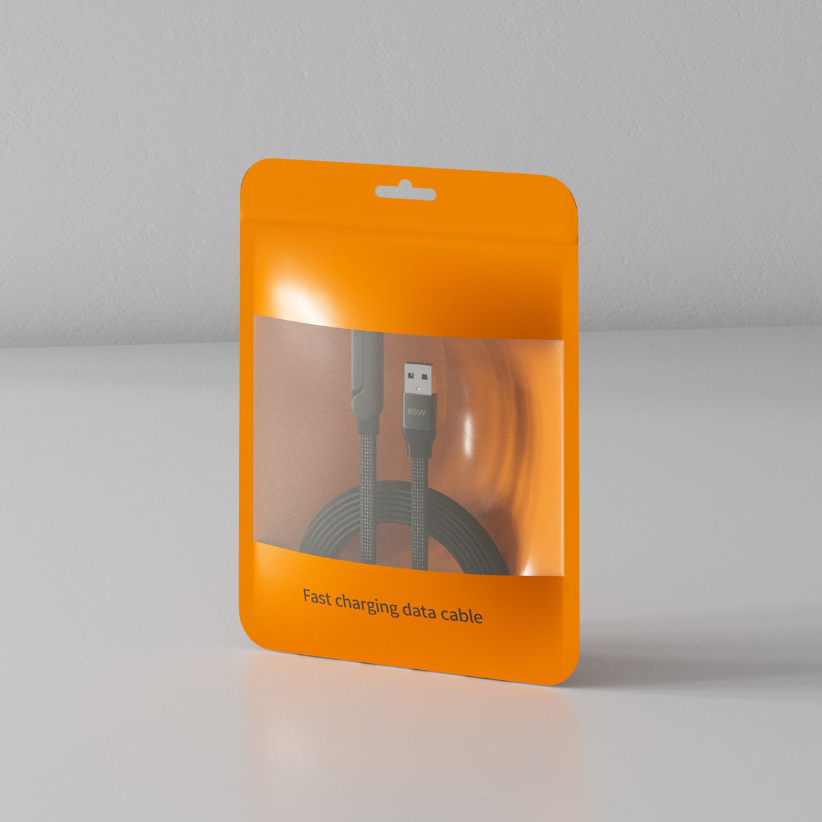 Fast charging data cable retail box, orange blister package with cable view