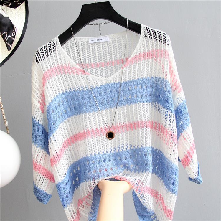 Women’s Striped Lightweight Sweater – Loose Fit