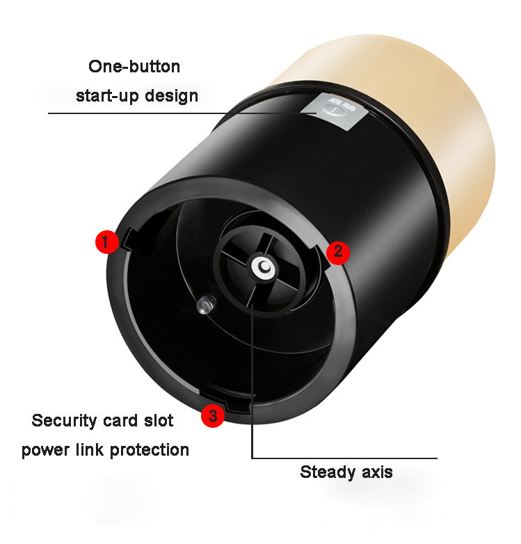 Black and beige device with labeled features on a white background