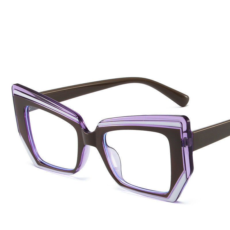 Retro square anti-blue glasses with purple frame and clear lenses.