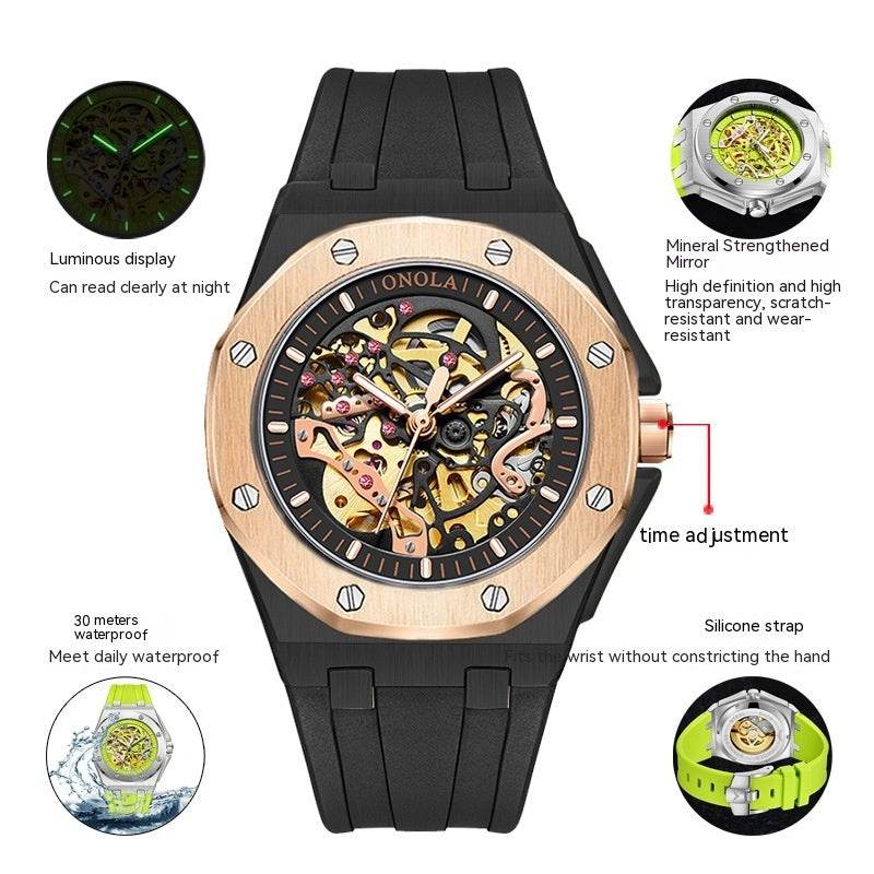 Tape Waterproof Luminous Hollow Automatic Mechanical Watch - YAXSO
