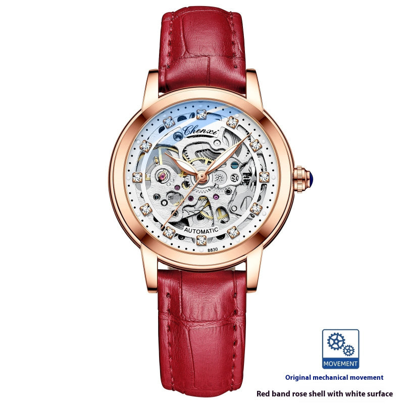 Watch with red band and rose gold case. YAXSO UAE ONLINE STORE