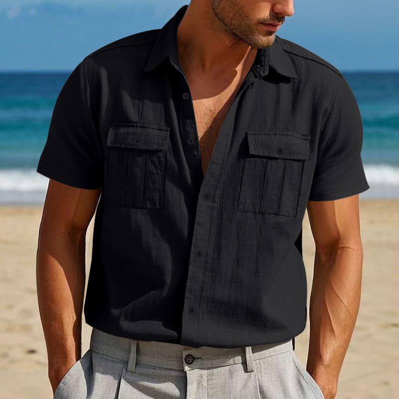 Solid Color Pocket Loose Lapel Cardigan