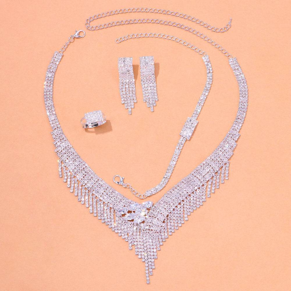 Micro Inlaid Zircon Tassel Necklace Four-piece Set - YAXSO