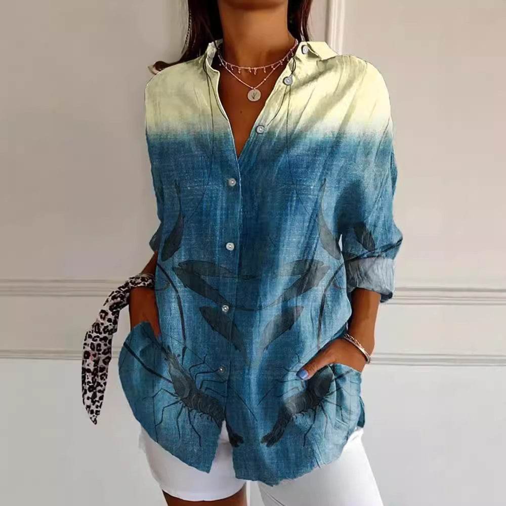 Women's Drop-shoulder Sleeve 3D Digital Printing Long-sleeved Shirt - YAXSO