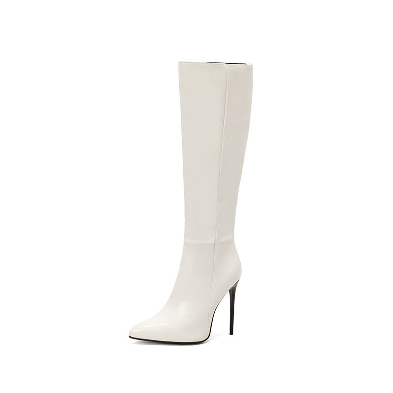 White knee-high boot on a white background
