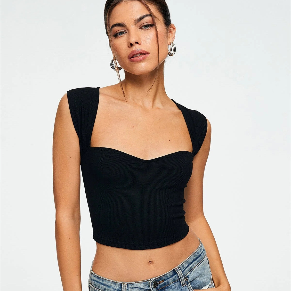 Solid Ribbed Sleeveless Crop Top