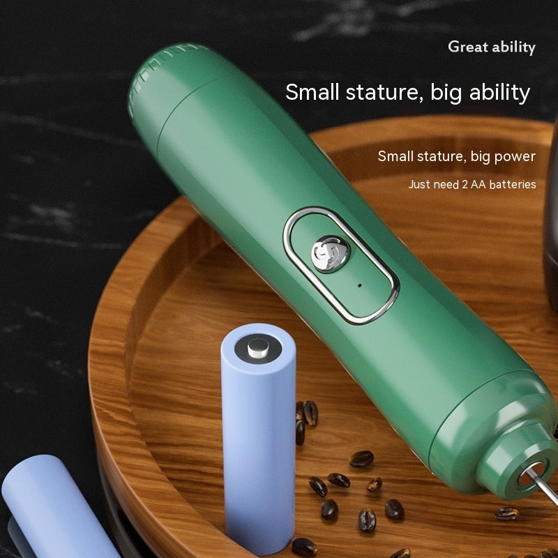 Green electric pen on a wooden surface with text highlighting its features