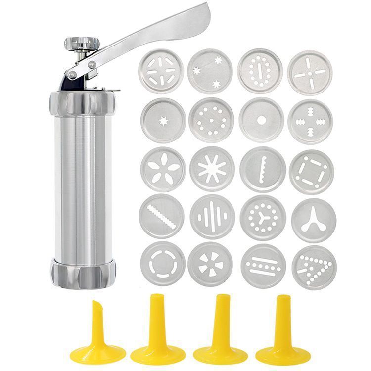 Cookie Press Gun & Icing Set – Alloy Maker with 20 Discs & 4 Pastry Tips