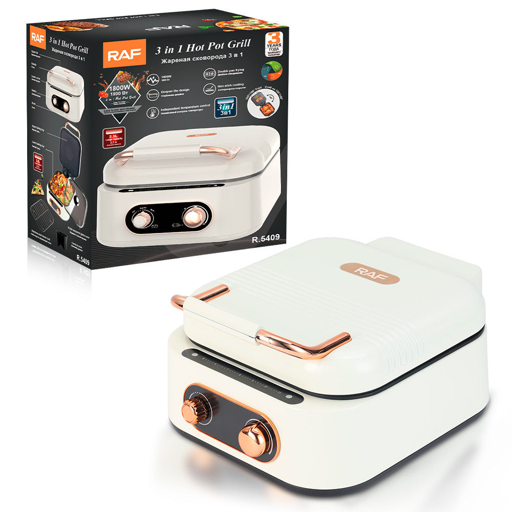 RAF 3-in-1 Hot Pot Grill with packaging on a white background