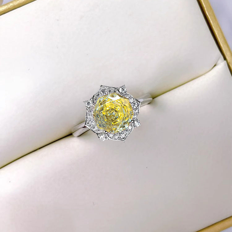 Flower Ring with High Carbon Diamond and Stud Earrings