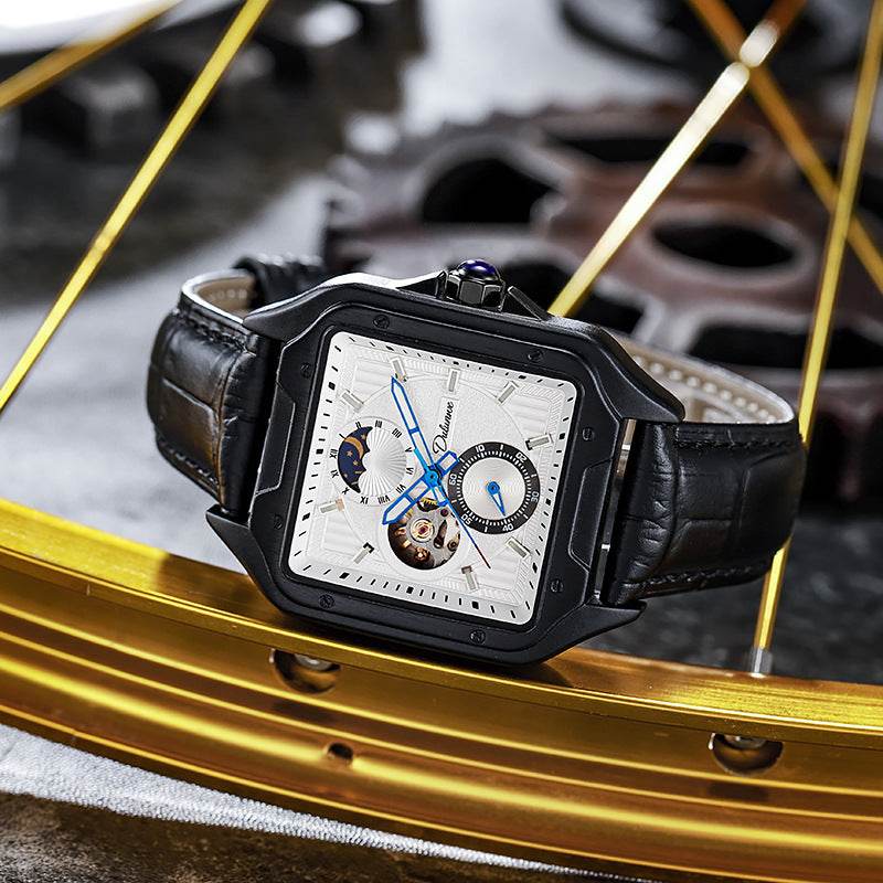 Flywheel Waterproof Hollow Out Trendy Men's Square Automatic Mechanical Watch - YAXSO