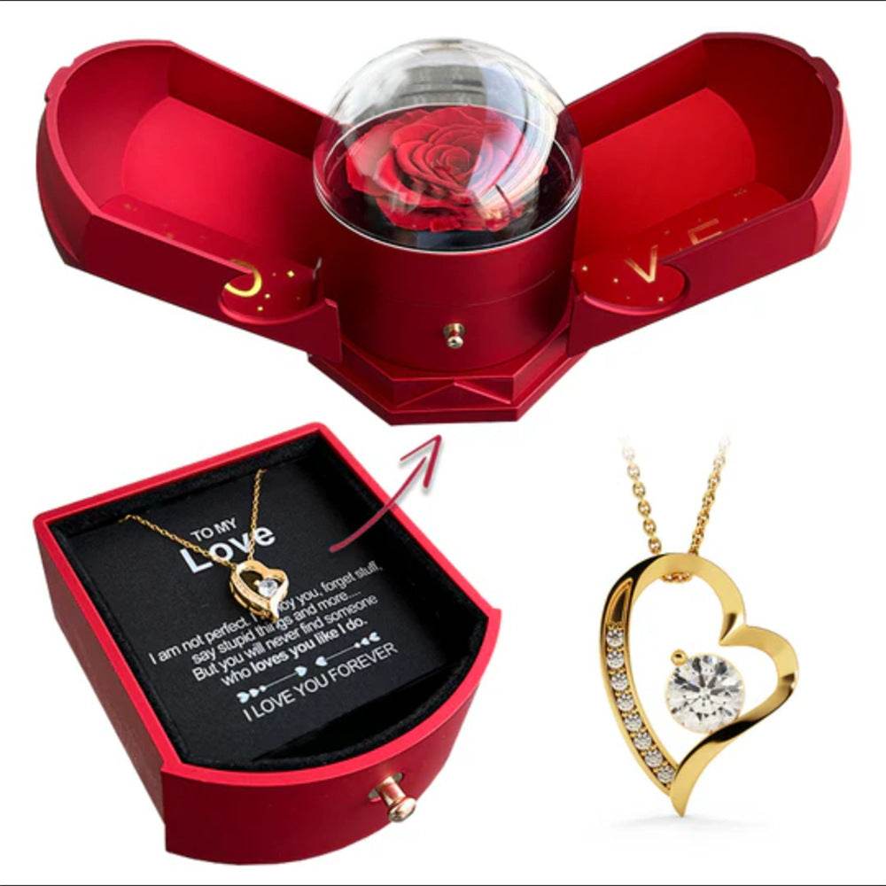 Double Open Rose Drawer Necklace Gift Box - YAXSO