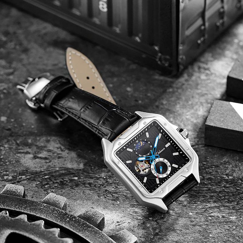 Flywheel Waterproof Hollow Out Trendy Men's Square Automatic Mechanical Watch - YAXSO