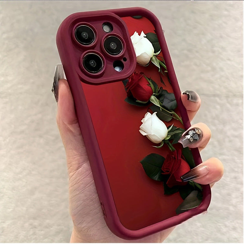 Wine Red Rose iPhone Case – Soft TPU Anti-Fall Cover
