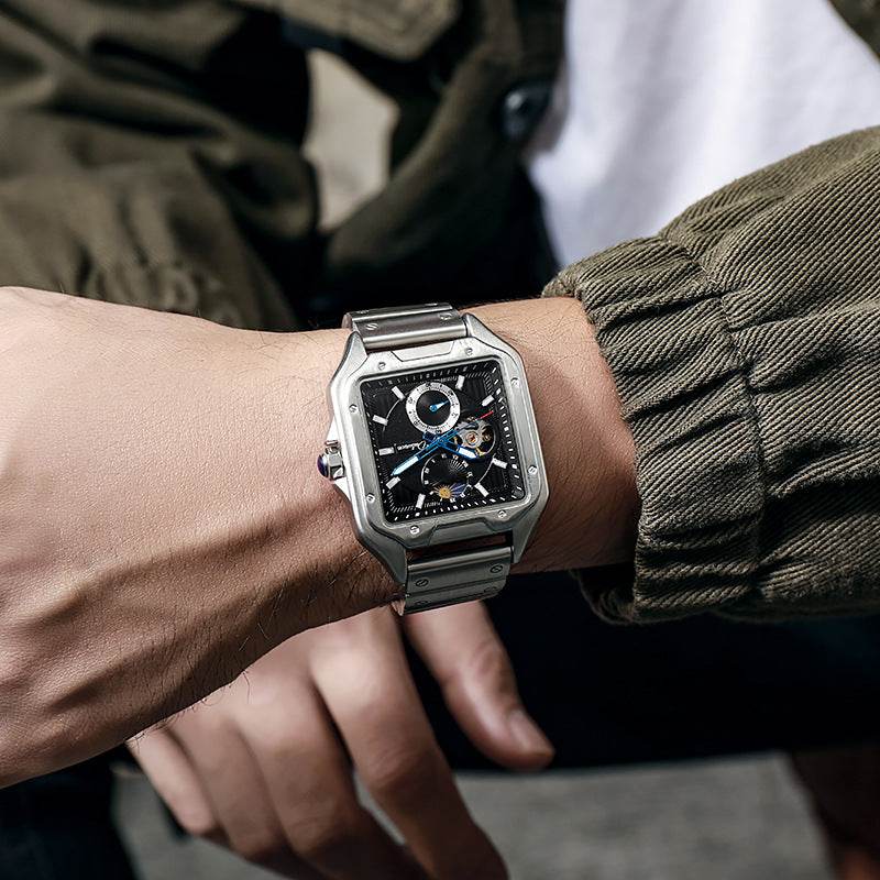Flywheel Waterproof Hollow Out Trendy Men's Square Automatic Mechanical Watch - YAXSO