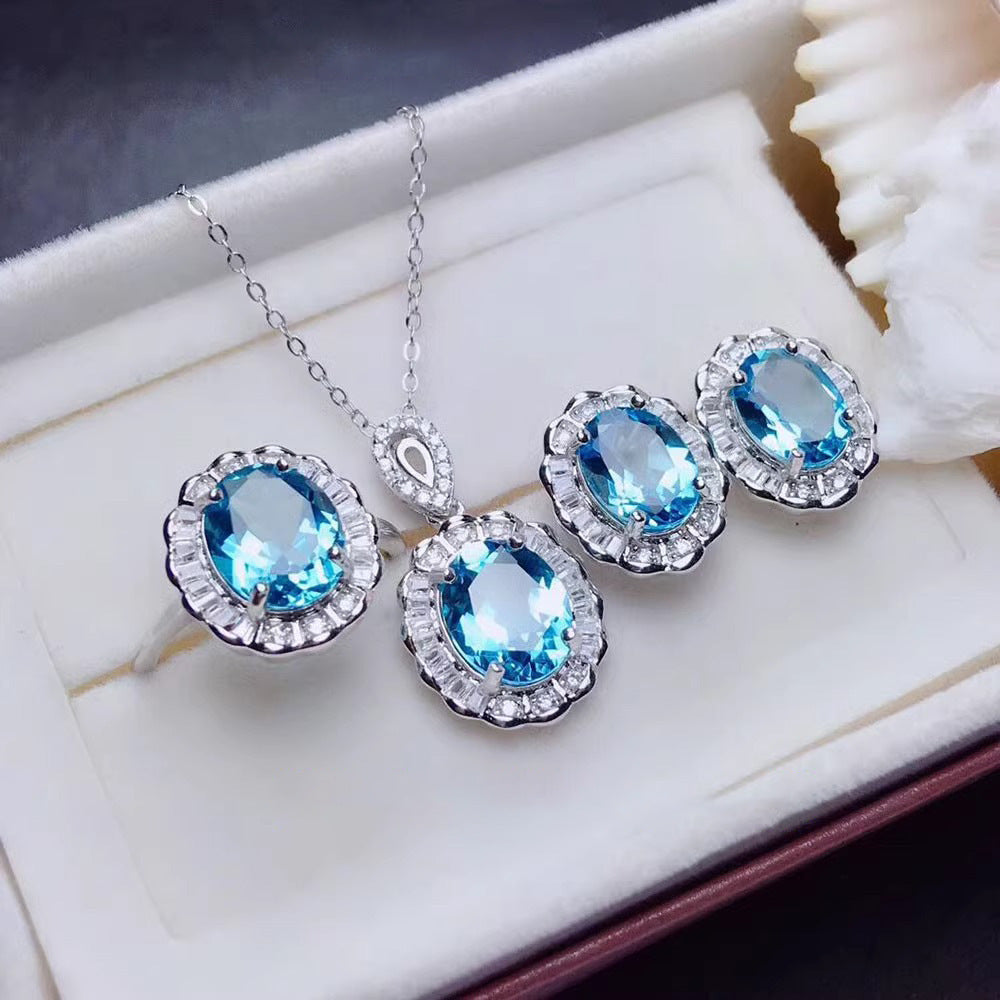 Colored Gems Rings Ear Studs Pendant