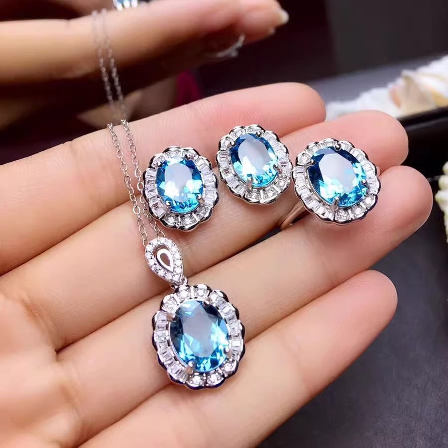 Colored Gems Rings Ear Studs Pendant