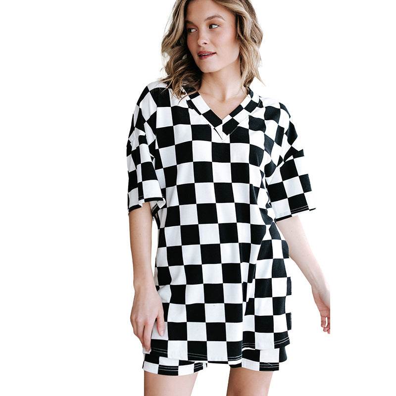 Summer New Chessboard Plaid Printing Fashion Suit Women - YAXSO