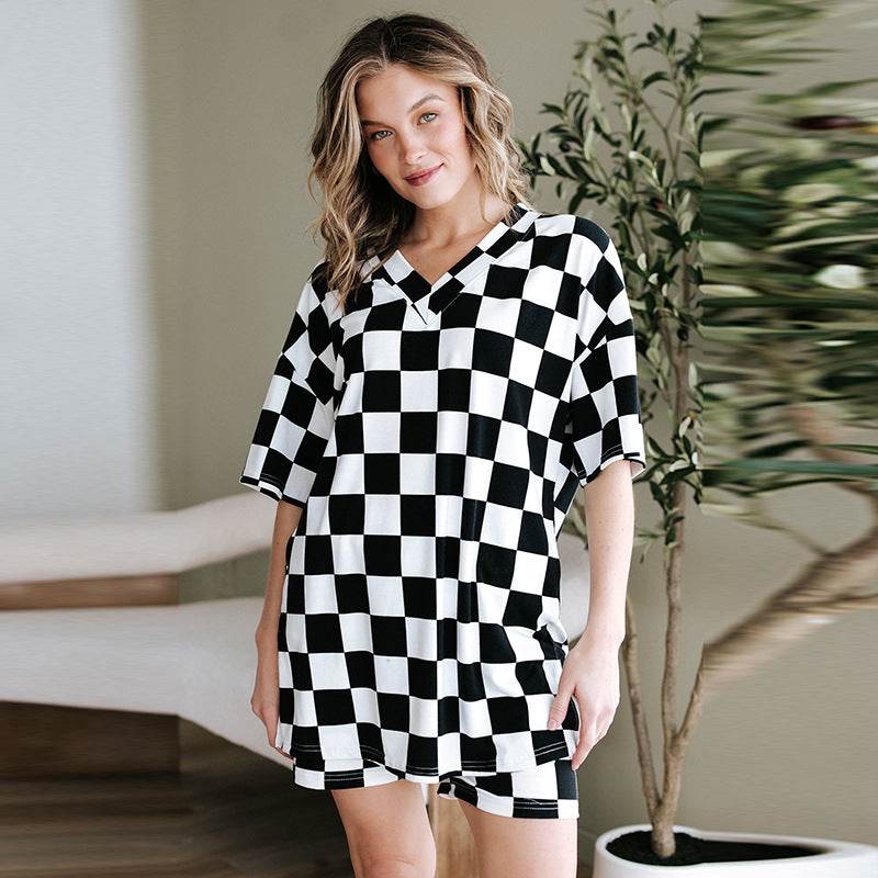 Summer New Chessboard Plaid Printing Fashion Suit Women - YAXSO