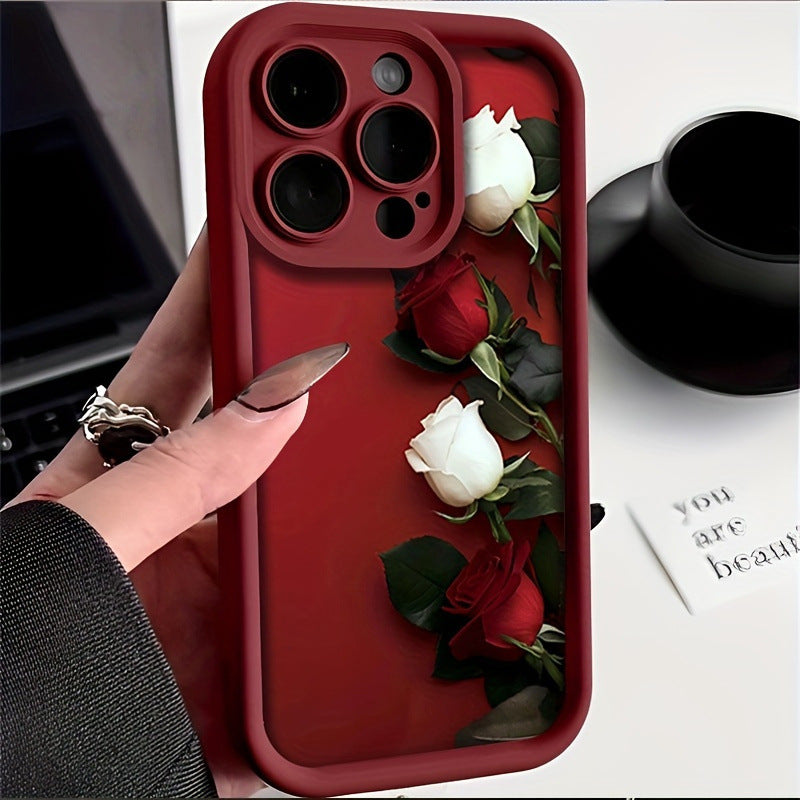 Wine Red Rose iPhone Case – Soft TPU Anti-Fall Cover