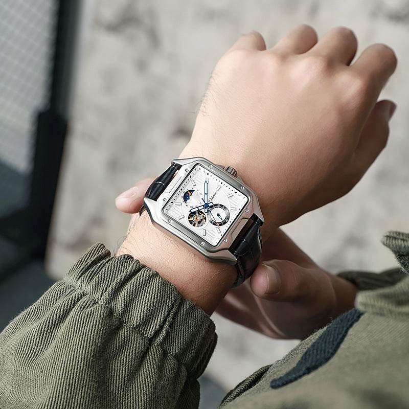 Flywheel Waterproof Hollow Out Trendy Men's Square Automatic Mechanical Watch - YAXSO
