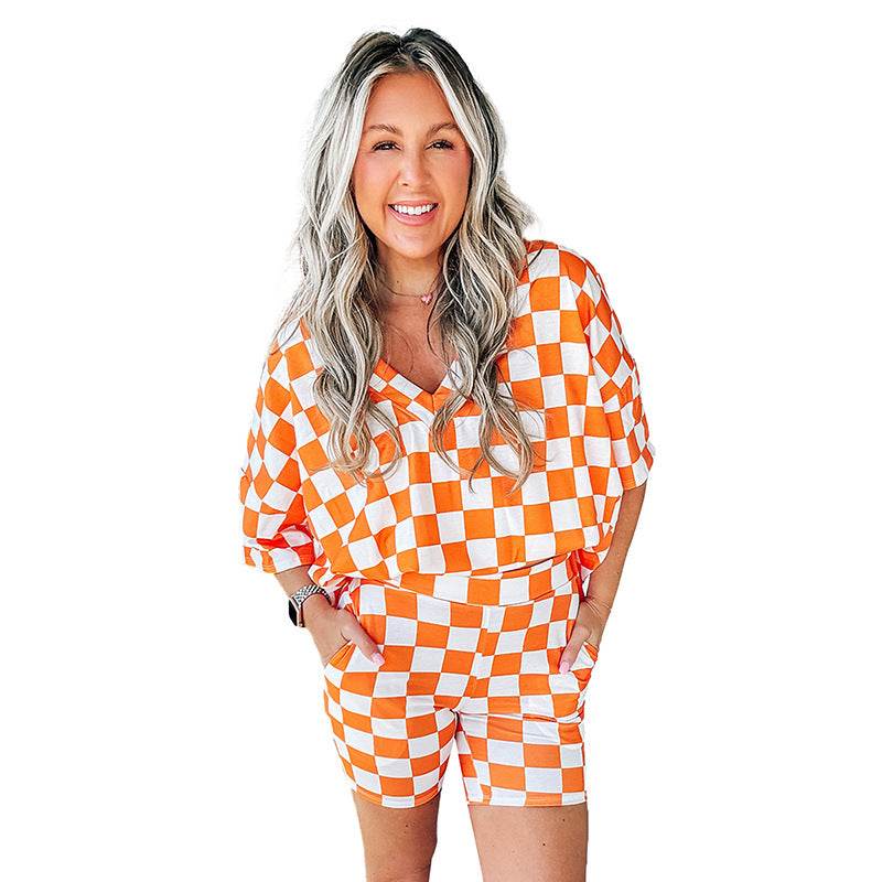 Summer New Chessboard Plaid Printing Fashion Suit Women - YAXSO