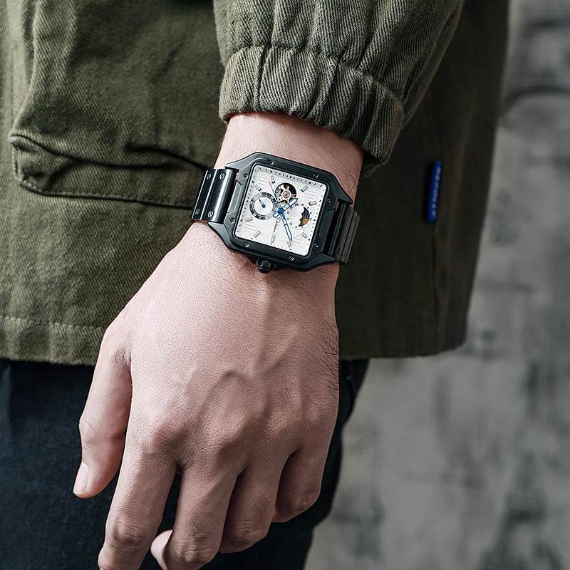 Flywheel Waterproof Hollow Out Trendy Men's Square Automatic Mechanical Watch - YAXSO