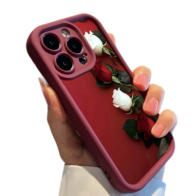 Wine Red Rose iPhone Case – Soft TPU Anti-Fall Cover