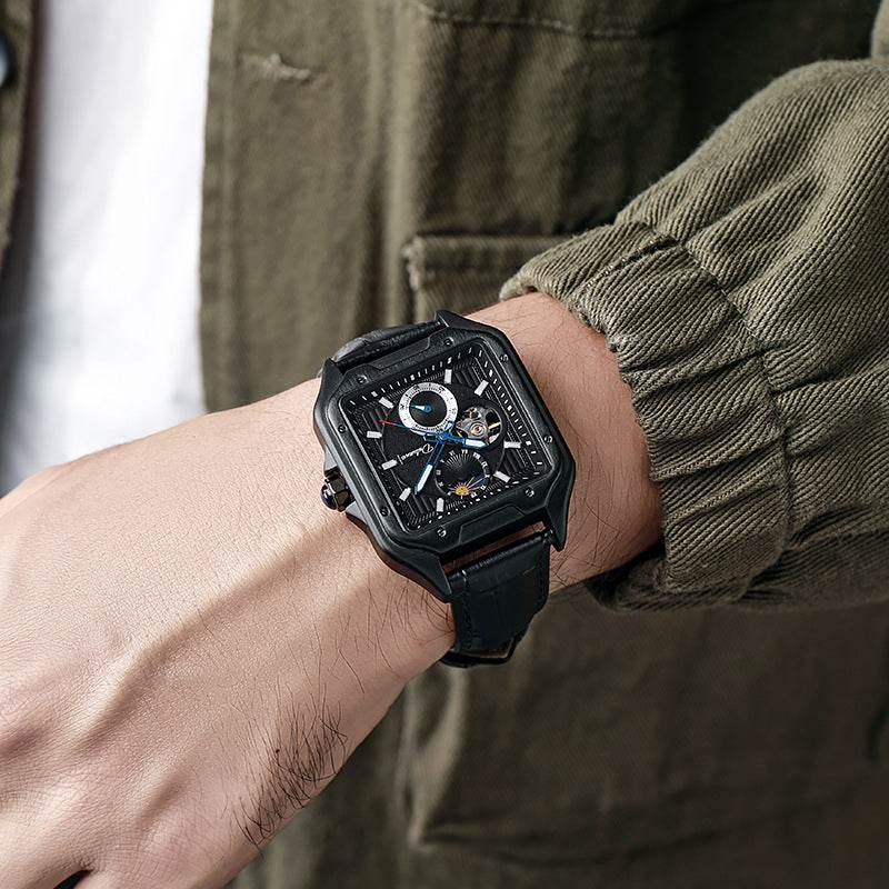 Flywheel Waterproof Hollow Out Trendy Men's Square Automatic Mechanical Watch - YAXSO
