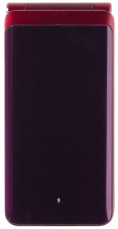 Dark red smartphone flip case with closed front screen and top hinge