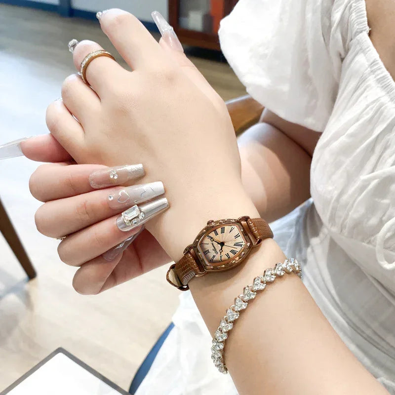 Women’s Fashion Leather Strap Watch – Roman Dial, Rose Gold Case - YAXSO